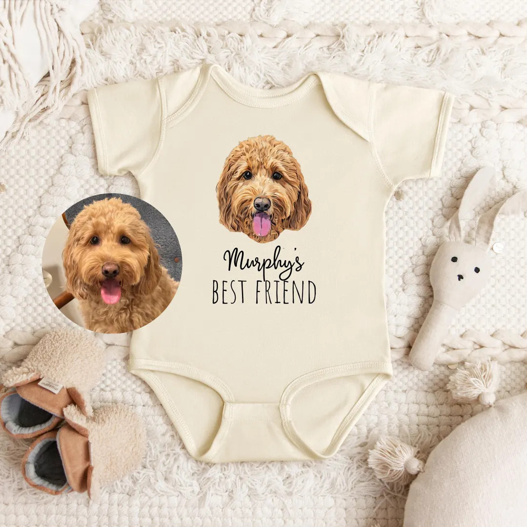 CUSTOM Pet Portrait Baby Bodysuit | Custom DOG Bodysuit, Baby Shower, Pregnancy Announcement, Bab... | Etsy (US)