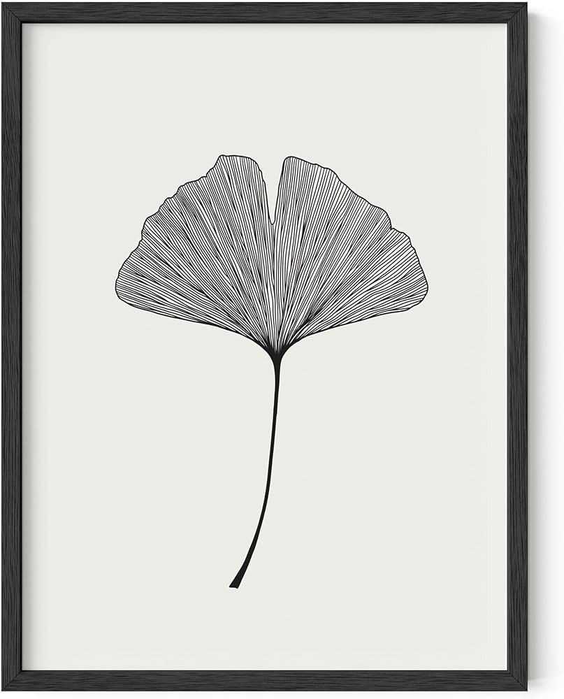 HAUS AND HUES Ginkgo Leaf Decor - Japanese Gingko Leaf Black and White Print, Minimalist Neutral ... | Amazon (US)