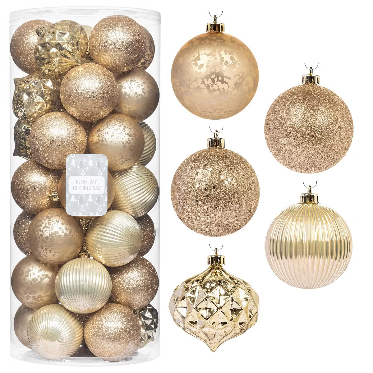 Every Day is Christmas 35ct 2.76"/70mm Shatterproof Round Christmas Tree Ornament Set, Merry Chri... | Target