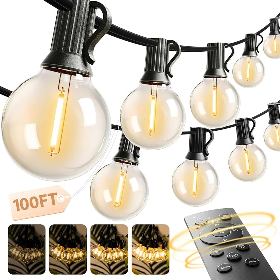 addlon 100FT Outdoor String Lights G40 with Remote, 54 LED Shatterproof Bulbs, Dimmable Patio Glo... | Amazon (US)