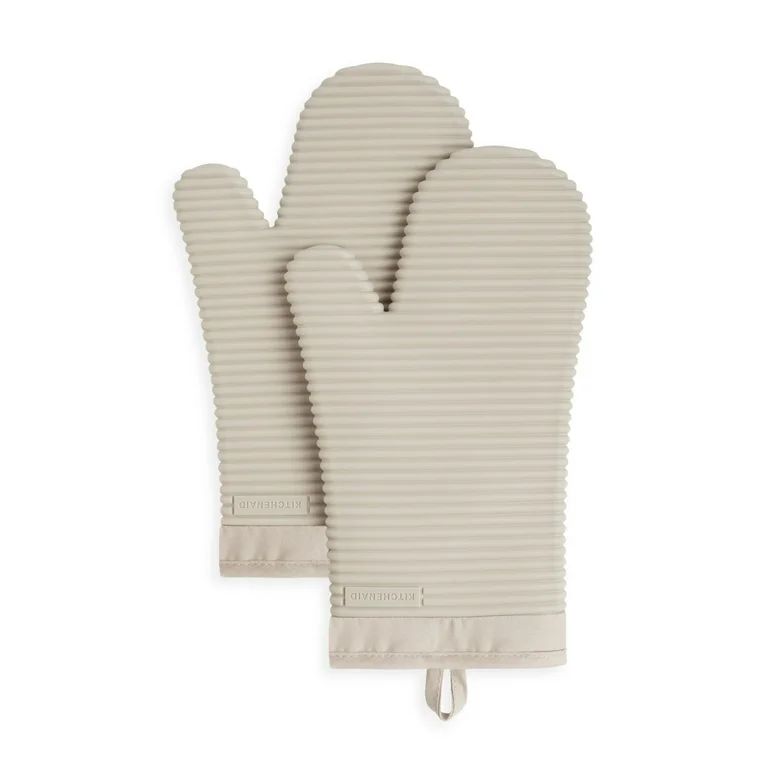 KitchenAid Ribbed Soft Silicone Oven Mitt Set, Milkshake Tan, 7.5"x13", Set of 2 | Walmart (US)