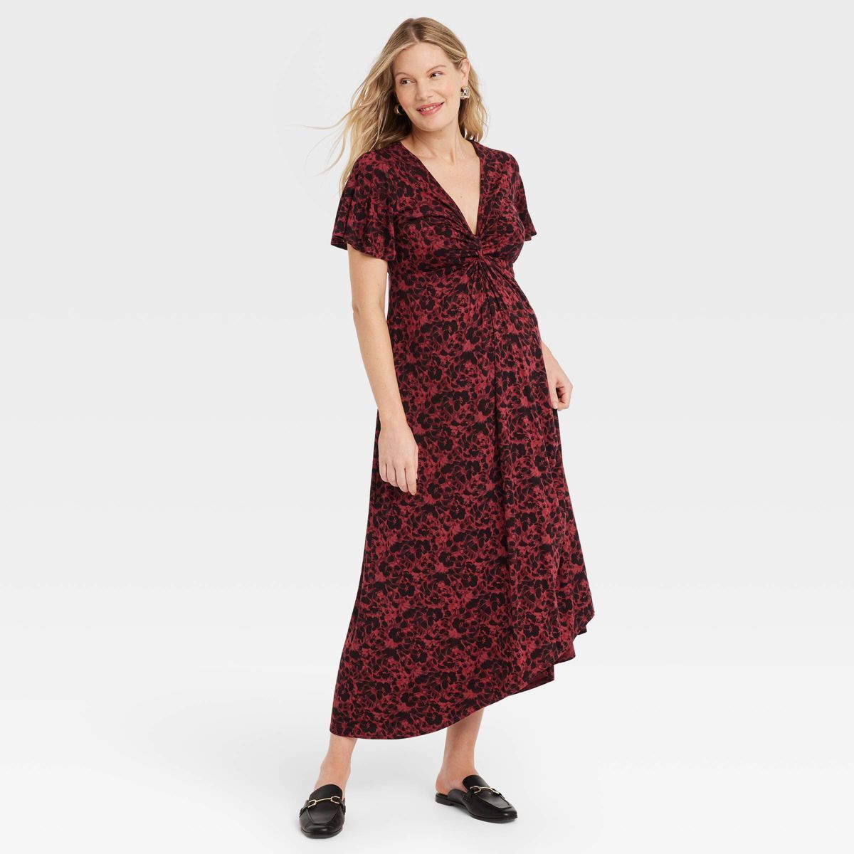 Short Sleeve Knit Midi Maternity Dress - Isabel Maternity by Ingrid & Isabel™ Black Floral | Target