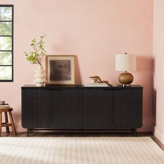 Black Wood and Metal 69 in. Modern Reeded 4-Door Sideboard | The Home Depot