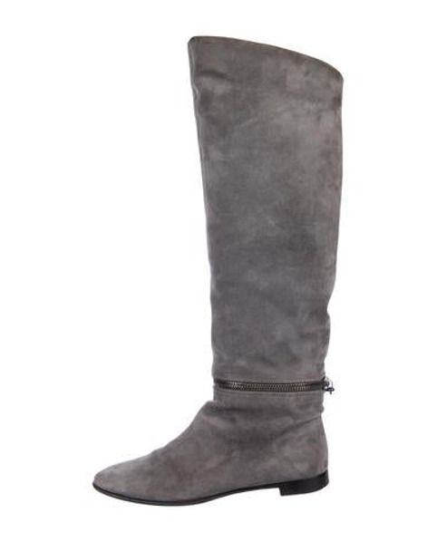 Sergio Rossi Suede Knee-High Boots Grey | The RealReal