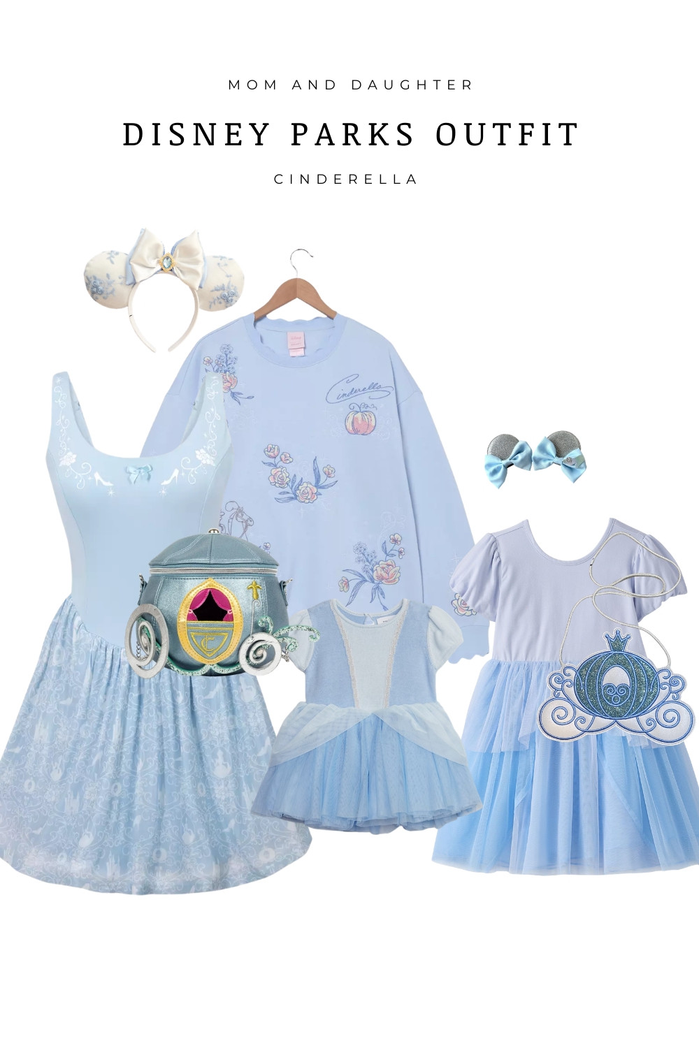  Cinderella inspired mom and daughter Disney parks outfits. Light blue Disney outfit ideas featuring Cinderella ears, a Cinderella carriage bag, princess dresses for girls, and a Cinderella sweatshirt for a comfortable park look. Perfect for Magic Kingdom outfits, Disney bounding, family Disney outfit ideas, and princess inspired Disney park style.

 

#LTKootd #LTKKids #LTKTravel