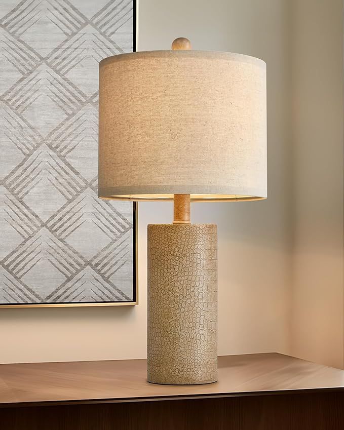 20.5" Farmhouse Beige Imitation Leather Color Single Resin Lamps for Living Room Office Dorm Farm... | Amazon (US)