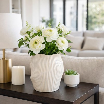 Sculptural Ceramic Ribbed Tall Table Vase for Home Decor - Modern Twist Flower Vase for Living Room, Bedroom, or Entryway Accent | Target