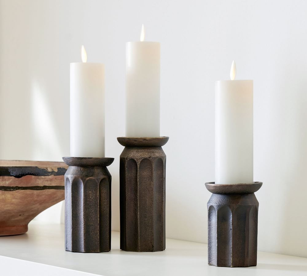 Cade Bronze Fluted Candlesticks - Set of 3 | Pottery Barn (US)