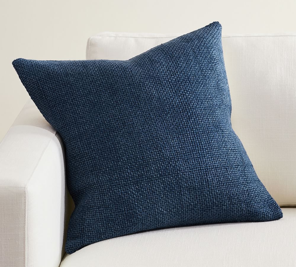 Faye Textured Linen Pillow Cover, 20" x 20", Navy | Pottery Barn (US)