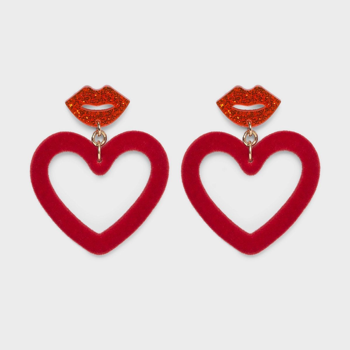 Lip and Flocked Heart Drop Earrings - Red | Target