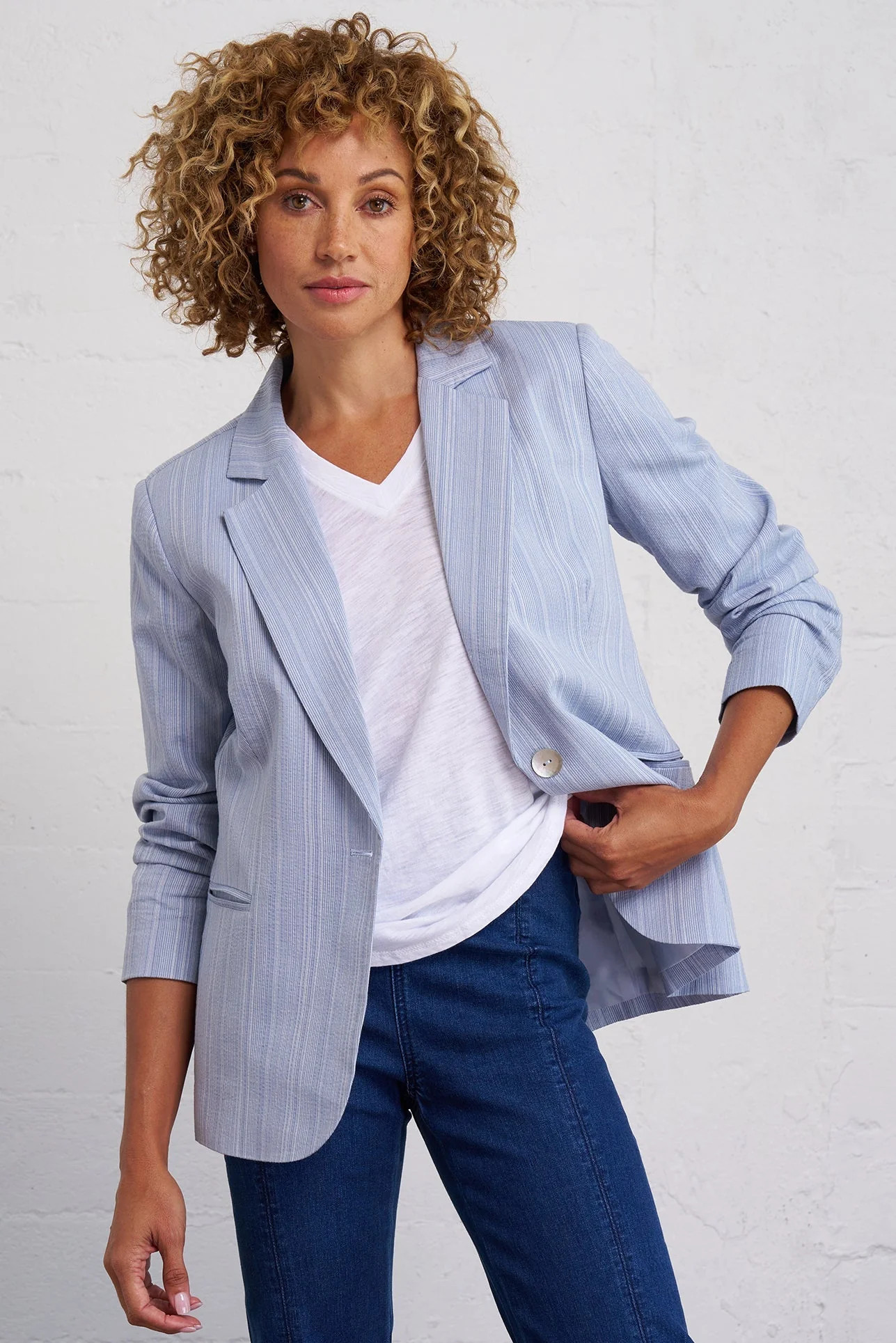 Textured Stripe Blazer | Franne Golde