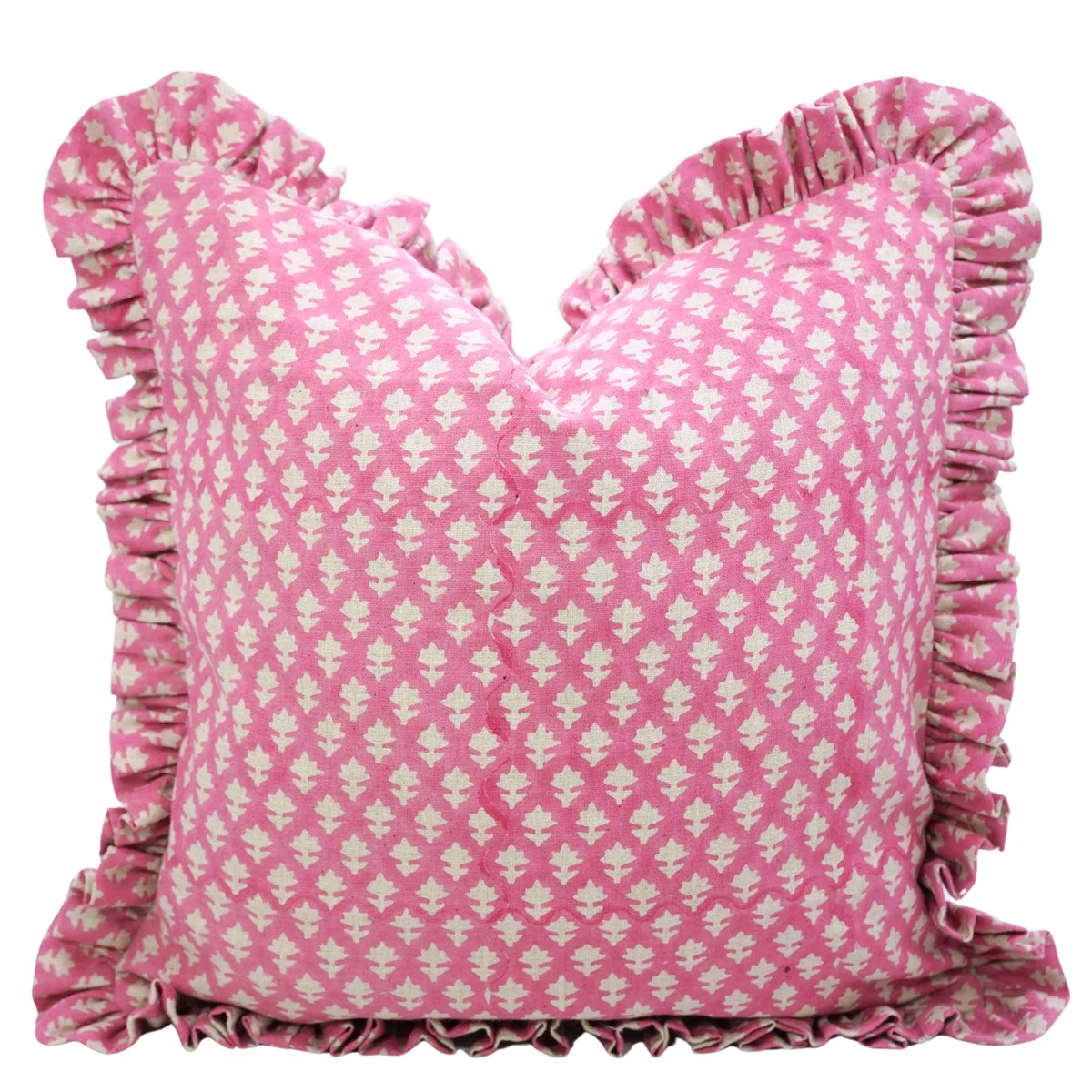Fabdivine Vintage Handmade Frill Cushion Cover Linen Block Print Throw Pillow for Stylish Home- P... | Wayfair North America