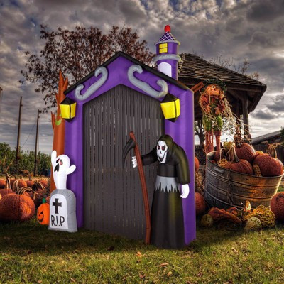 Angel Sar 9.8 FT Halloween Inflatable Haunted House Archway with Grim Reaper & Ghost, LED Light-Up Outdoor Decor for Yard, Garden, or Party | Target