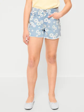 High-Waisted Printed Frayed-Hem Jean Shorts for Girls | Old Navy (US)