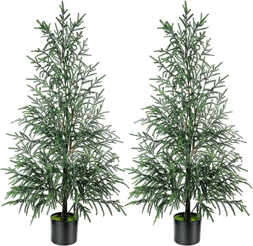 4FT Artificial Norfolk Pine Christmas Tree Set of 2, Fake Potted Topiary Tree UV Resistant, Faux ... | Amazon (US)