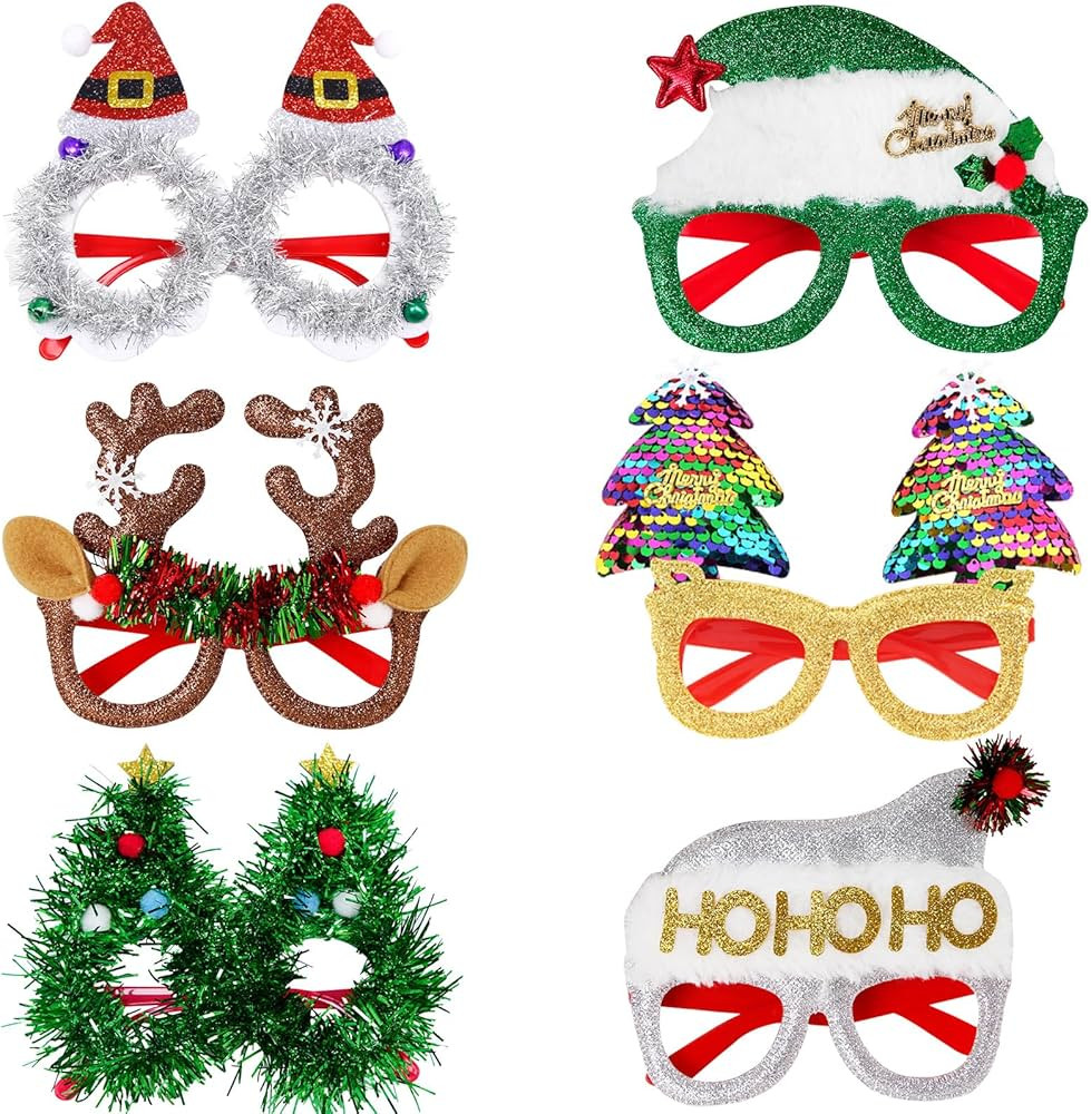 Christmas Party Glasses 6 Pcs, Christmas Party Supplies New 2025,Christmas Glitter Party Eyeglass... | Amazon (US)
