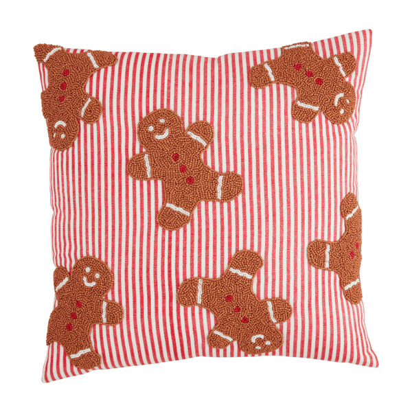 Mud Pie Gingerbread Beaded Pillow in Red | 100% Cotton | Mud Pie