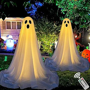 DAZONGE 2 Packs Halloween Decorations Outdoor, Spooky Halloween Ghost Decor with Remote String Li... | Amazon (US)