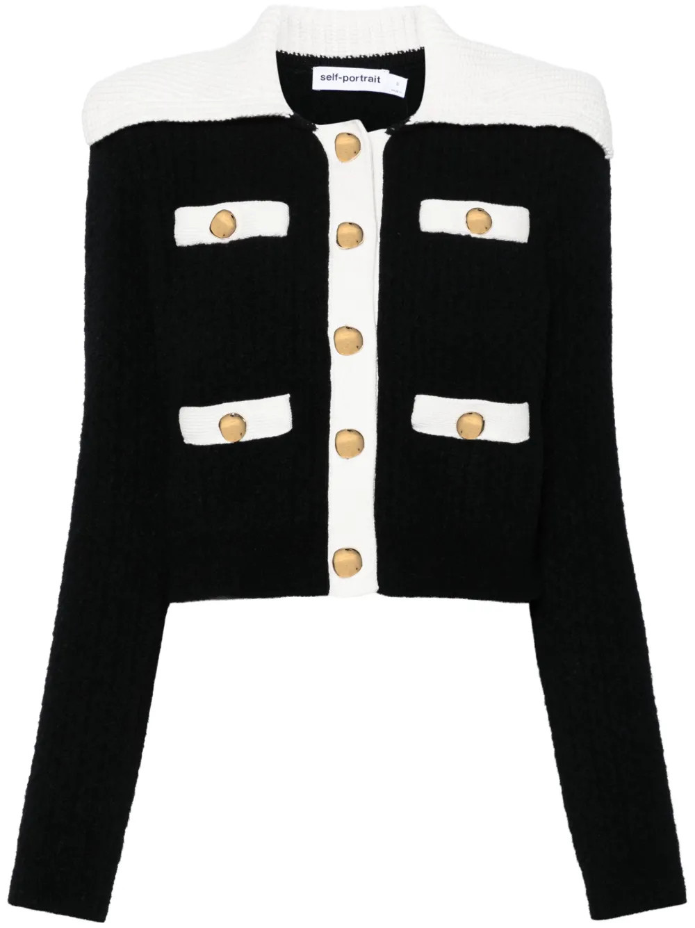 Self-Portrait contrast-trim Cardigan | Black | FARFETCH UK | Farfetch Global