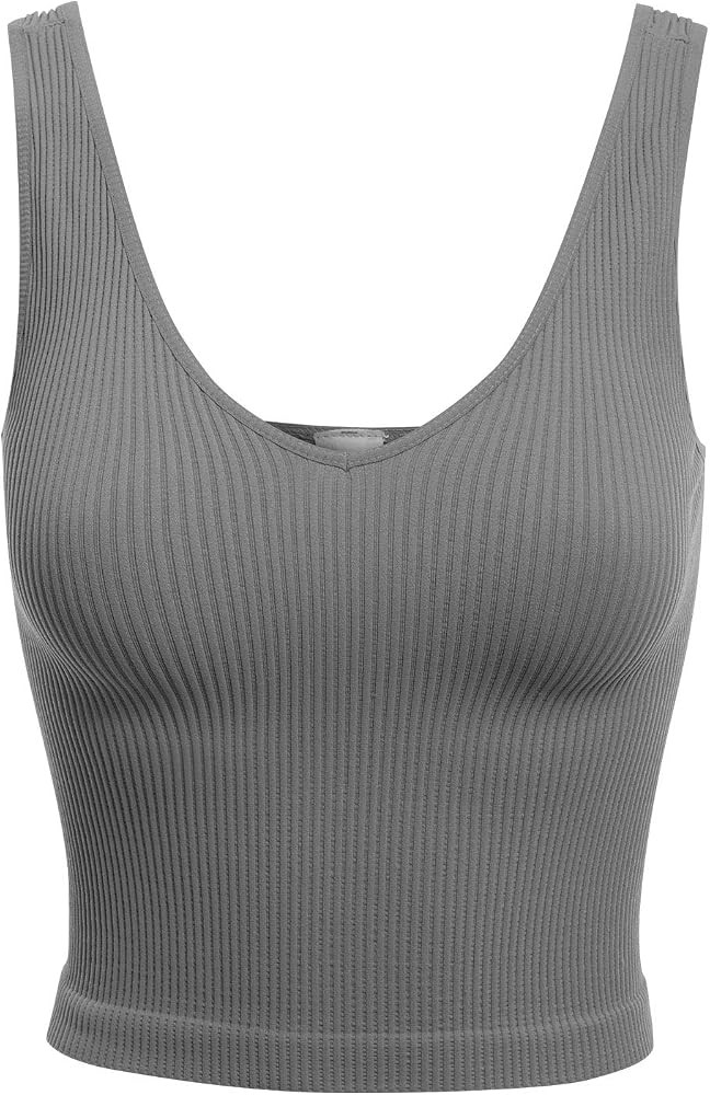 Design by Olivia Women's Four-Way Stretch V-Neck Ribbed Seamless Crop Top -Made in USA | Amazon (US)