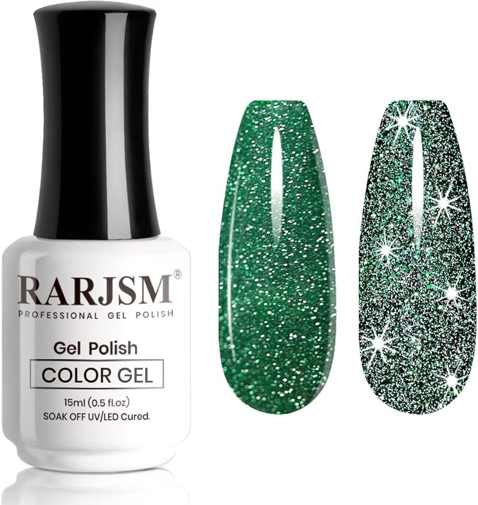 RARJSM Glitter Green Gel Nail Polish,Reflective Gel Polish Sparkle Glitter Flash Diamond Nail Gel... | Amazon (US)