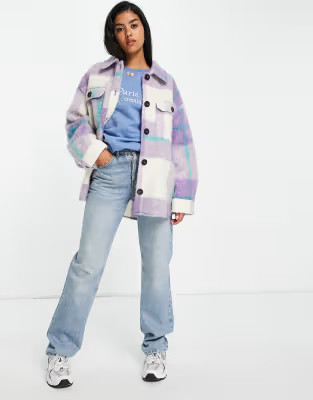 ASOS DESIGN oversized check longline shacket in lilac check | ASOS (Global)