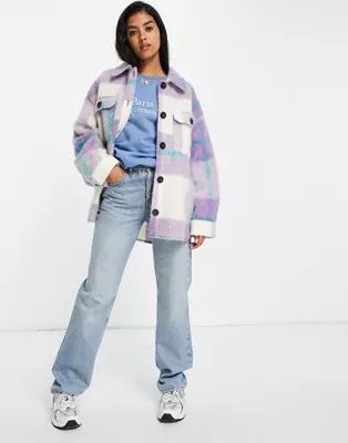 ASOS DESIGN oversized check longline shacket in lilac check | ASOS (Global)