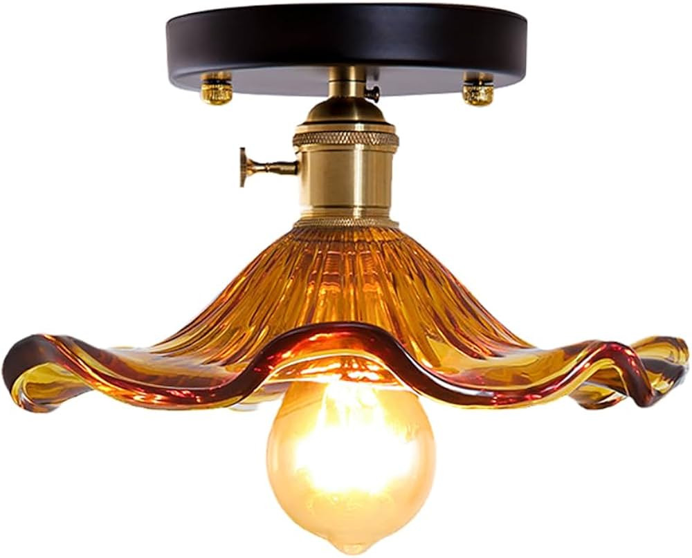 Vintage Flush Mount Ceiling Light Black Mid Century Modern Ceiling Light Fixture Amber Glass Shad... | Amazon (US)