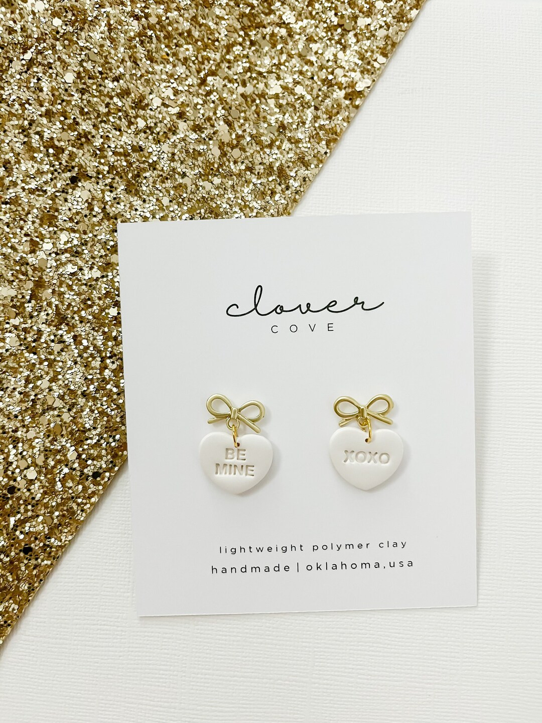 White Conversion Heart Earring, Polymer Clay, Lightweight, Momma and Mini, XOXO Earring, Be Mine ... | Etsy (US)