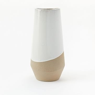 Half-Dipped Stoneware Vase, Grey/White, Tall Tapered, 13.5"" | West Elm (US)