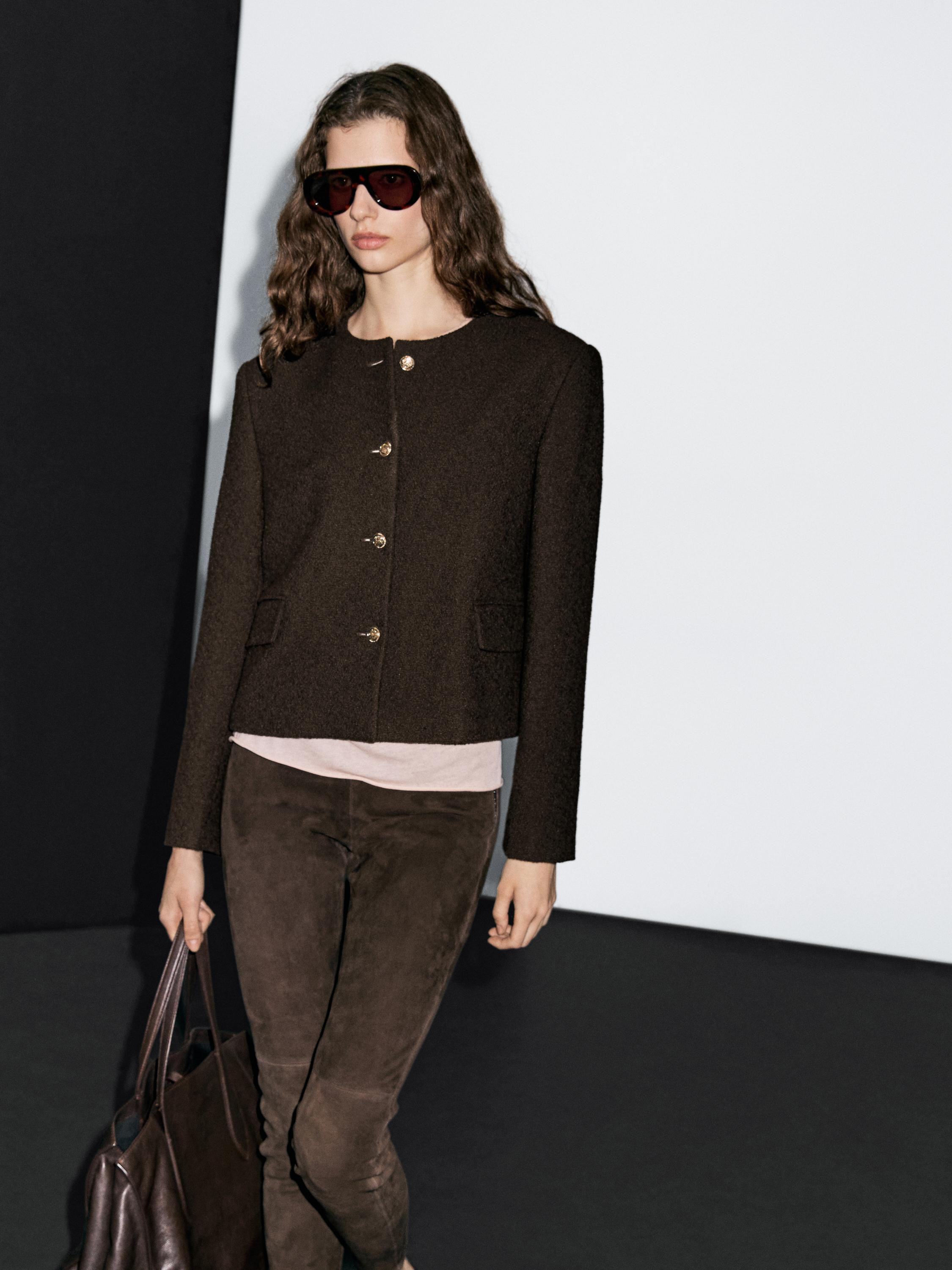 Cropped jacket with buttons · Chocolate · Dressy | Massimo Dutti | Massimo Dutti US