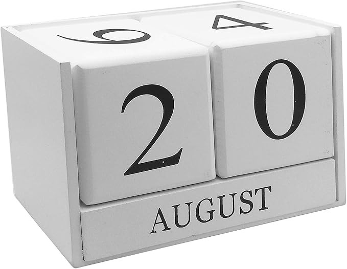 Wooden Desk Blocks Calendar - Perpetual Block Month Date Display Home Office Decoration（White),... | Amazon (US)