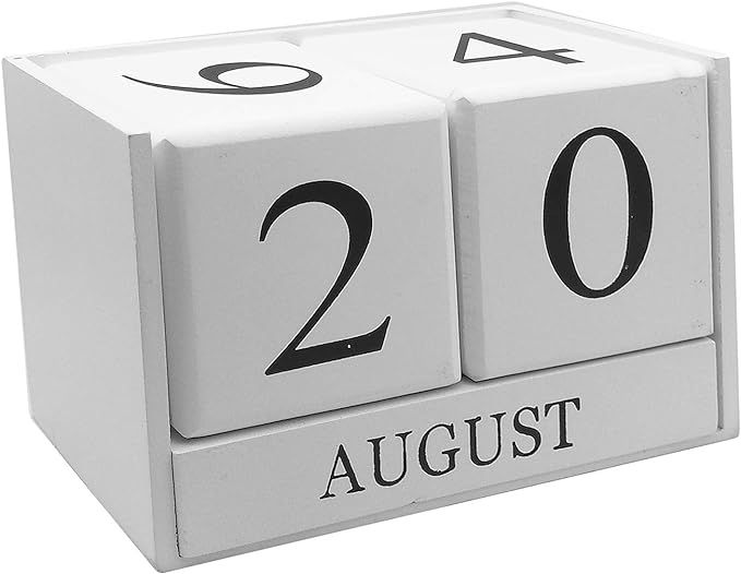 Wooden Desk Blocks Calendar - Perpetual Block Month Date Display Home Office Decoration（White),... | Amazon (US)