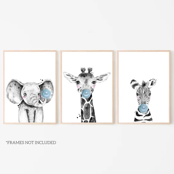 Baby animal prints, safari animals, nursery animal print, Nursery decor, baby room decor, blue bu... | Etsy (US)