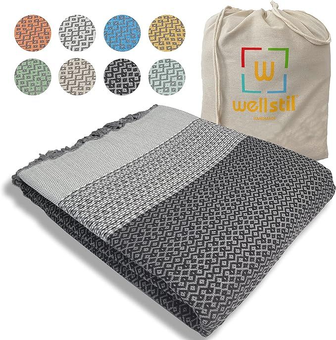 Wellstil Nerthus Turkish Cotton Blanket King Size, Lightweight Blanket for All Season, Black Thro... | Amazon (US)