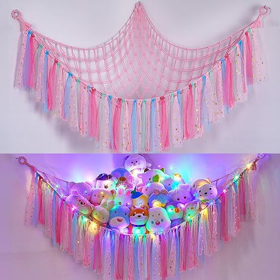 FIOBEE Stuffed Animals Net or Hammock with LED Light, Toy Hammock Hanging Stuffed Animals Storage... | Amazon (US)