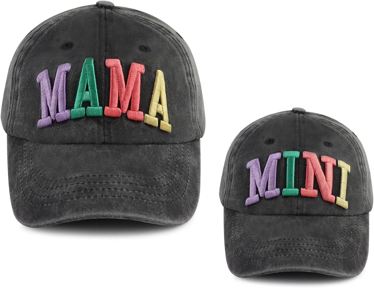 Kahhrepa 2PCS Mama and Mini Hats for Women Girls, Funny Adjustable Embroidered Cotton 3D Mom Daug... | Amazon (US)