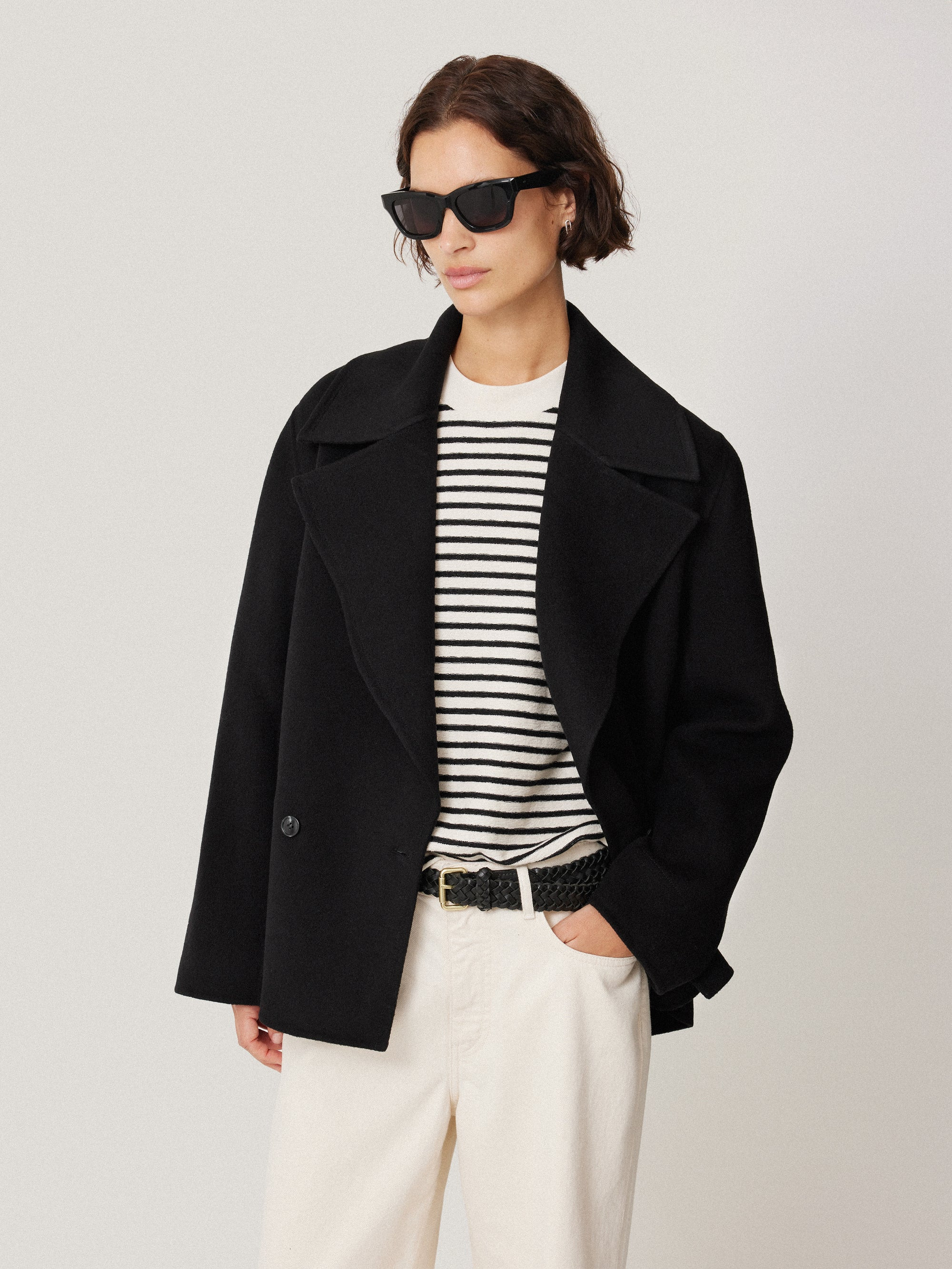 Wool Double Faced Short Coat | Black | Jigsaw (UK)