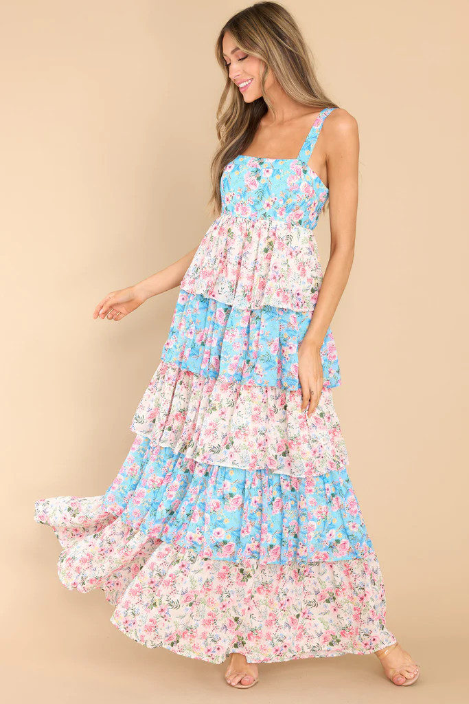 On the Edge of Spring Blue Floral Print Maxi Dress | Red Dress 