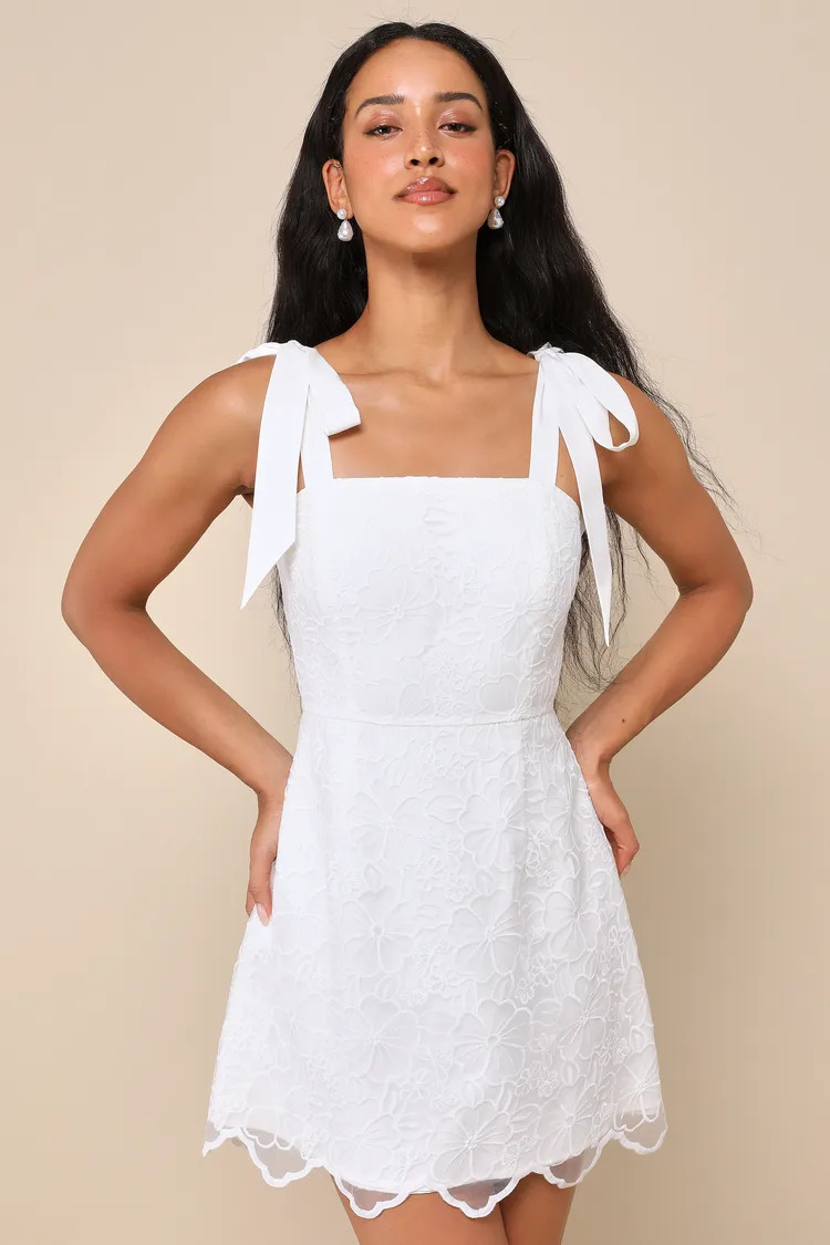 Lovable Aesthetic White Embroidered Tie-Strap Mini Dress | Lulus