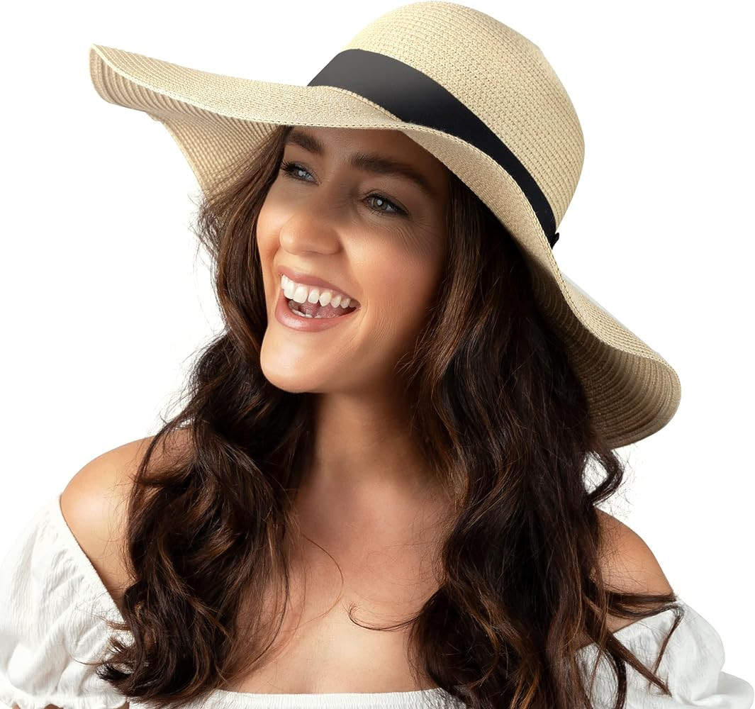 Women Floppy Sun Hat with Wide Brim—Foldable Roll-Up Straw Beach Hat UPF 50 | Amazon (US)