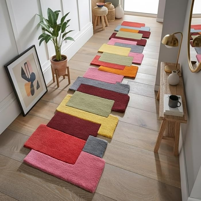 Restoration and Renovation Multi-Color Wool Runner Rug 2.6' x 8' – Handmade, Irregular Block Pa... | Amazon (US)