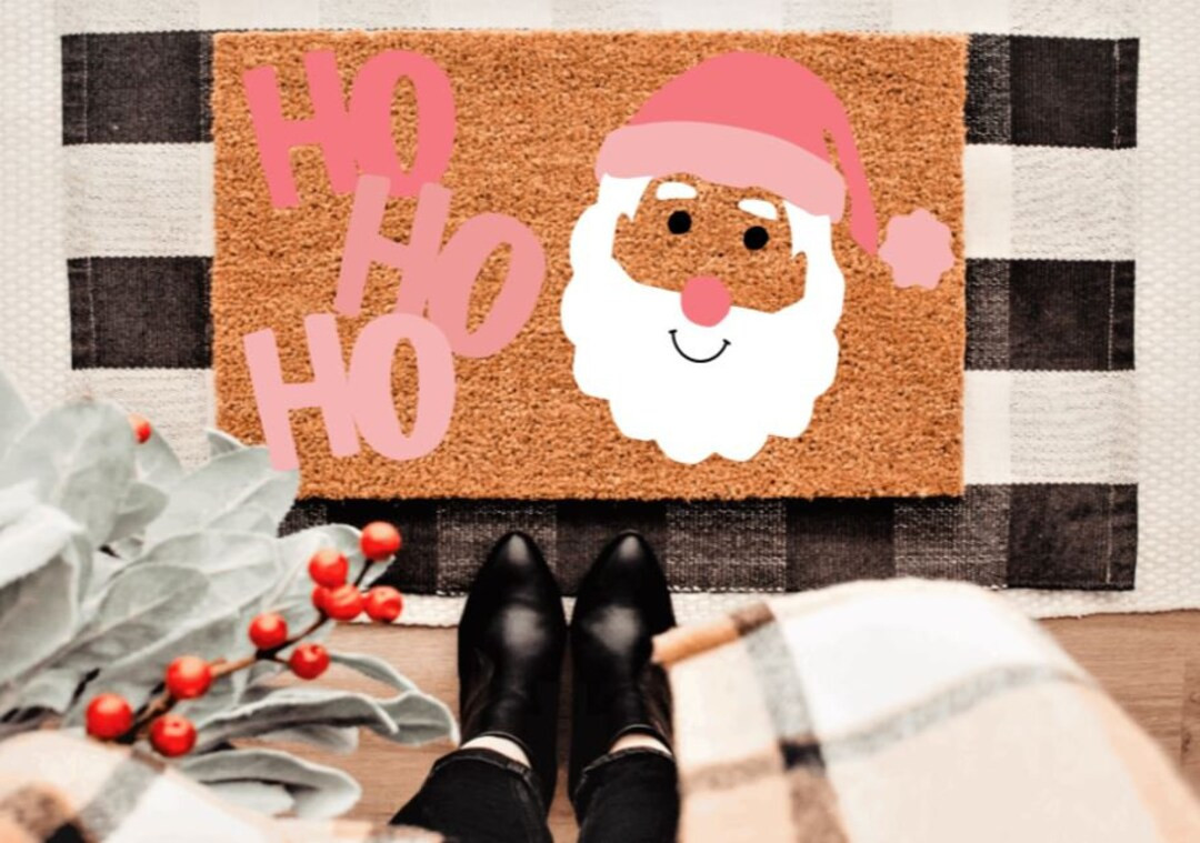 Ho Ho Ho Pink Santa Christmas Doormat Winter Custom - Etsy | Etsy (US)