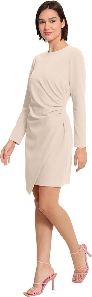 Donna Morgan Women's Sleek Faux Wrap Dress with Asymmetric Skirt Office Workwear Event Guest of | Amazon (US)