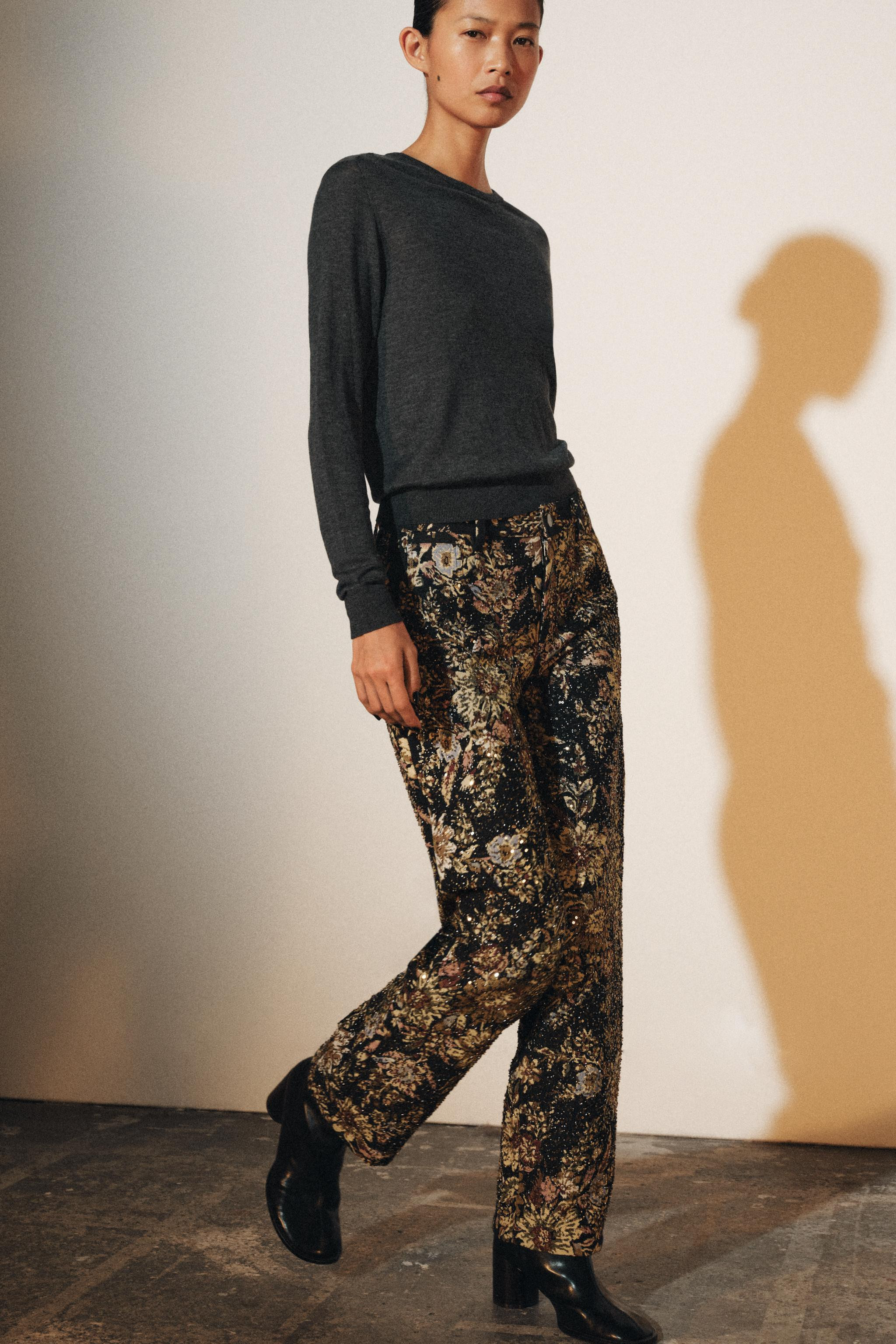 FLORAL BEADED PANTS ZW COLLECTION | Zara US