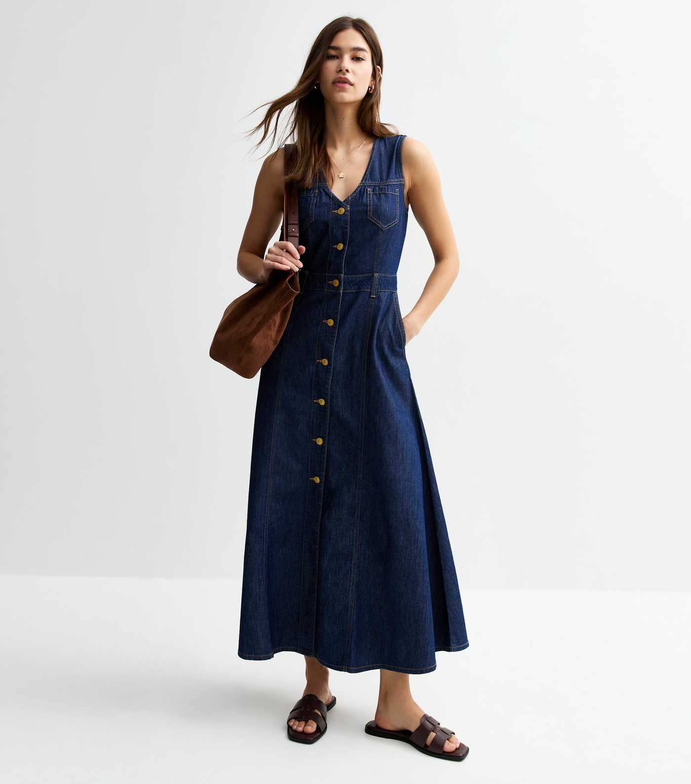 Navy Denim Button Down Midi Dress | New Look | New Look (UK)