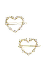 Pearl Heart Hair Barrette Set of 2 in Gold | Ettika
