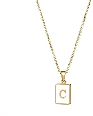 18K Gold Stainless Steel Letter A to Z Initial Necklace Natural White Mother of Pearl Pendant Nec... | Amazon (US)