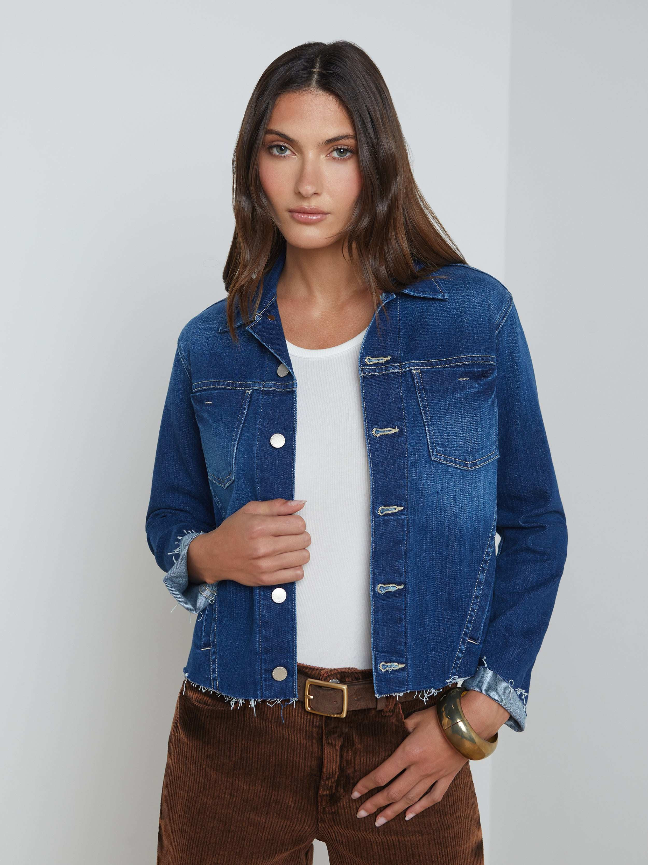 L'AGENCE - Janelle 3/4 Sleeve Denim Jacket in Desoto | L'Agence