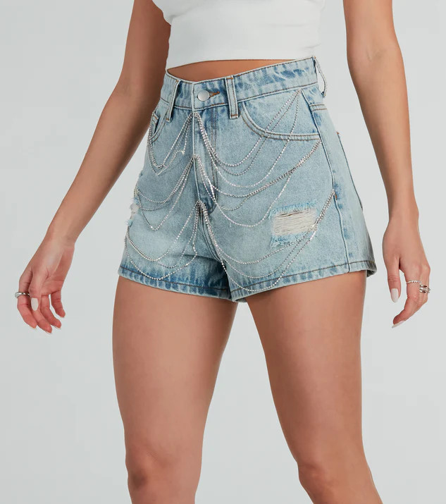 Pop Star Rhinestone High-Rise Denim Shorts | Windsor Stores